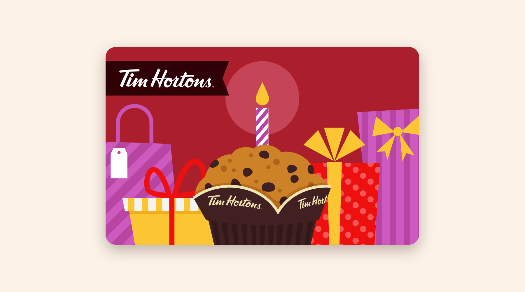 Gift card with a birthday candle in a chocolate chip muffin