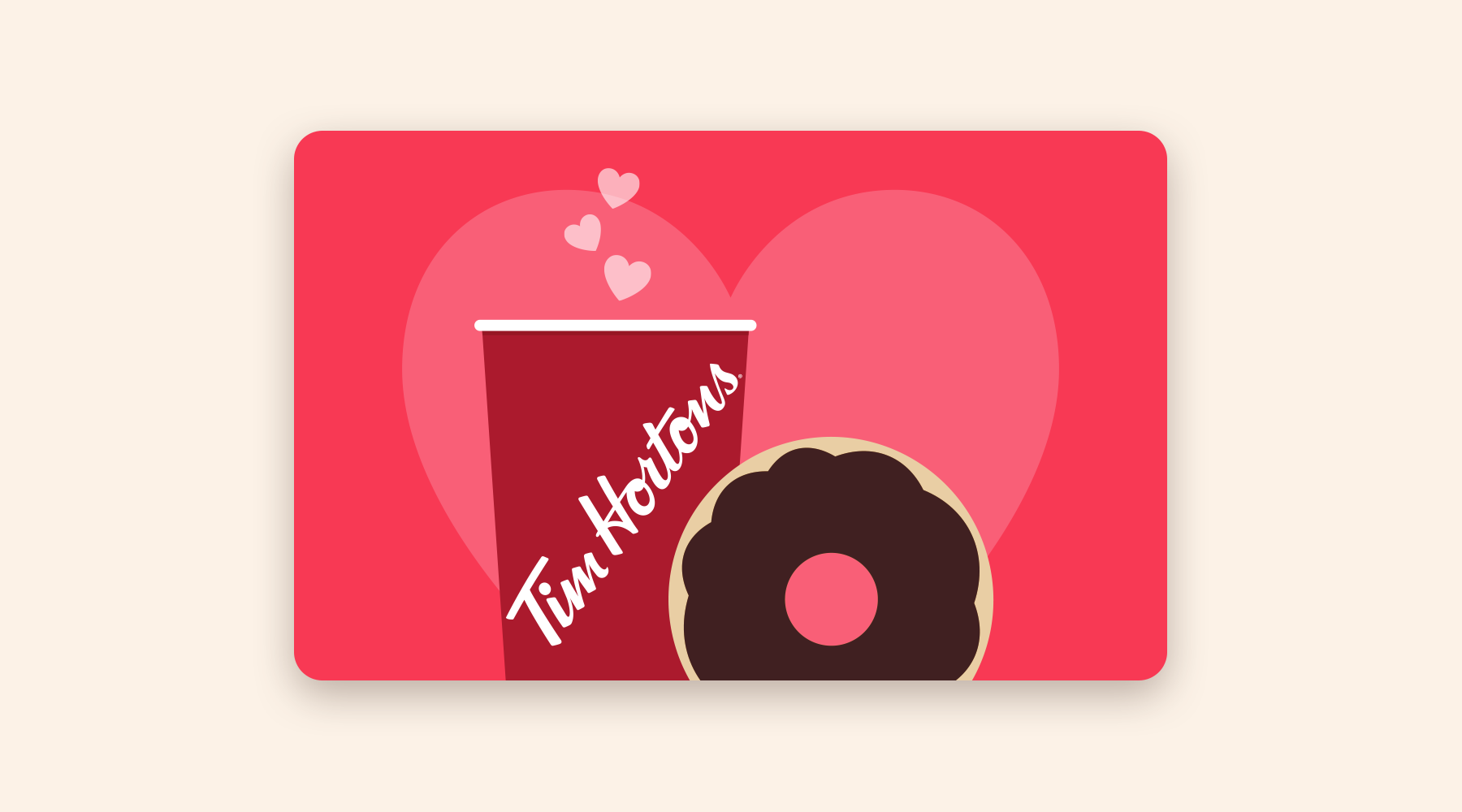 Valentine's Day gift card with a cup of coffee and a donut
