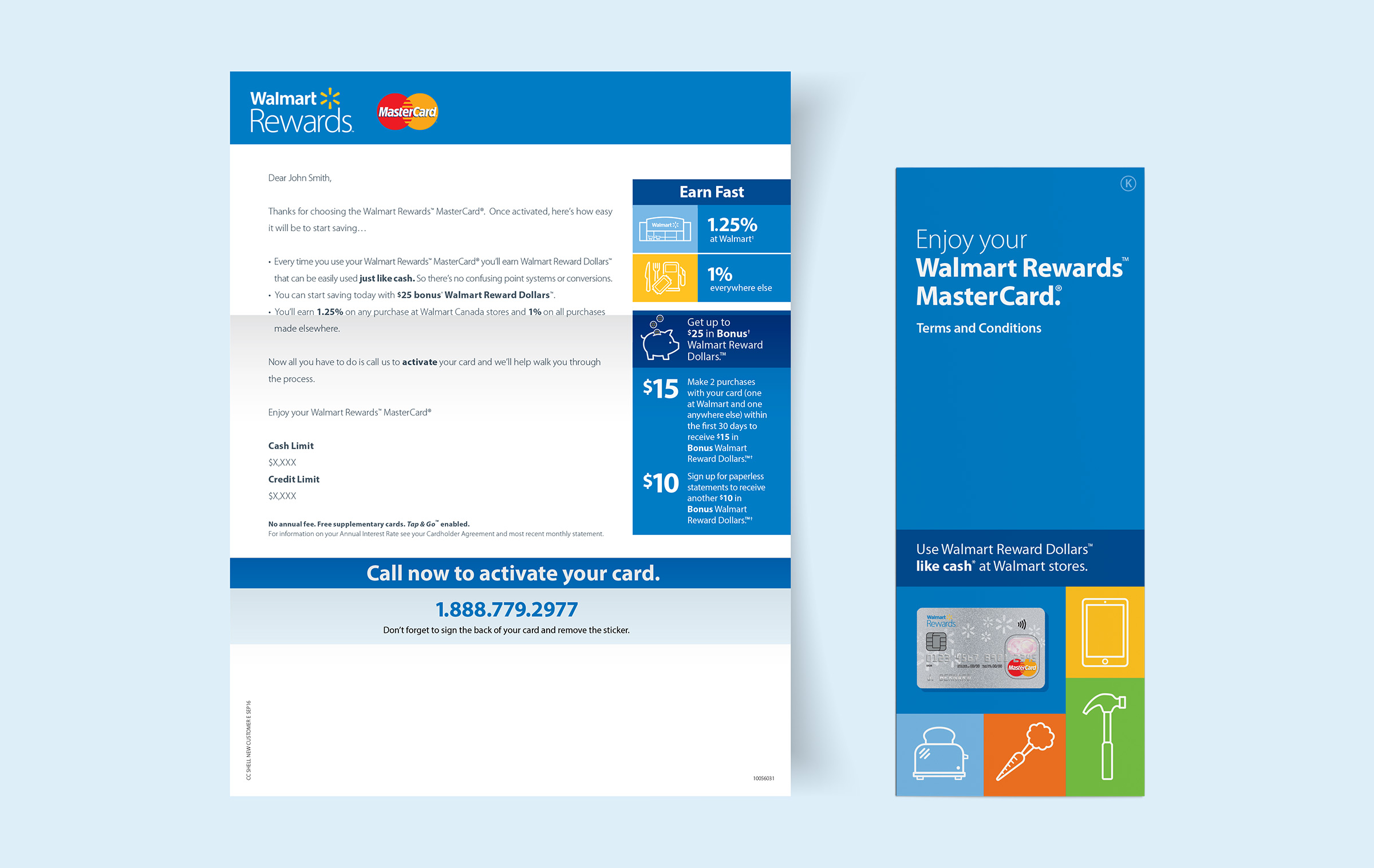 Walmart Rewards signup welcome letter and a terms and conditions brochure