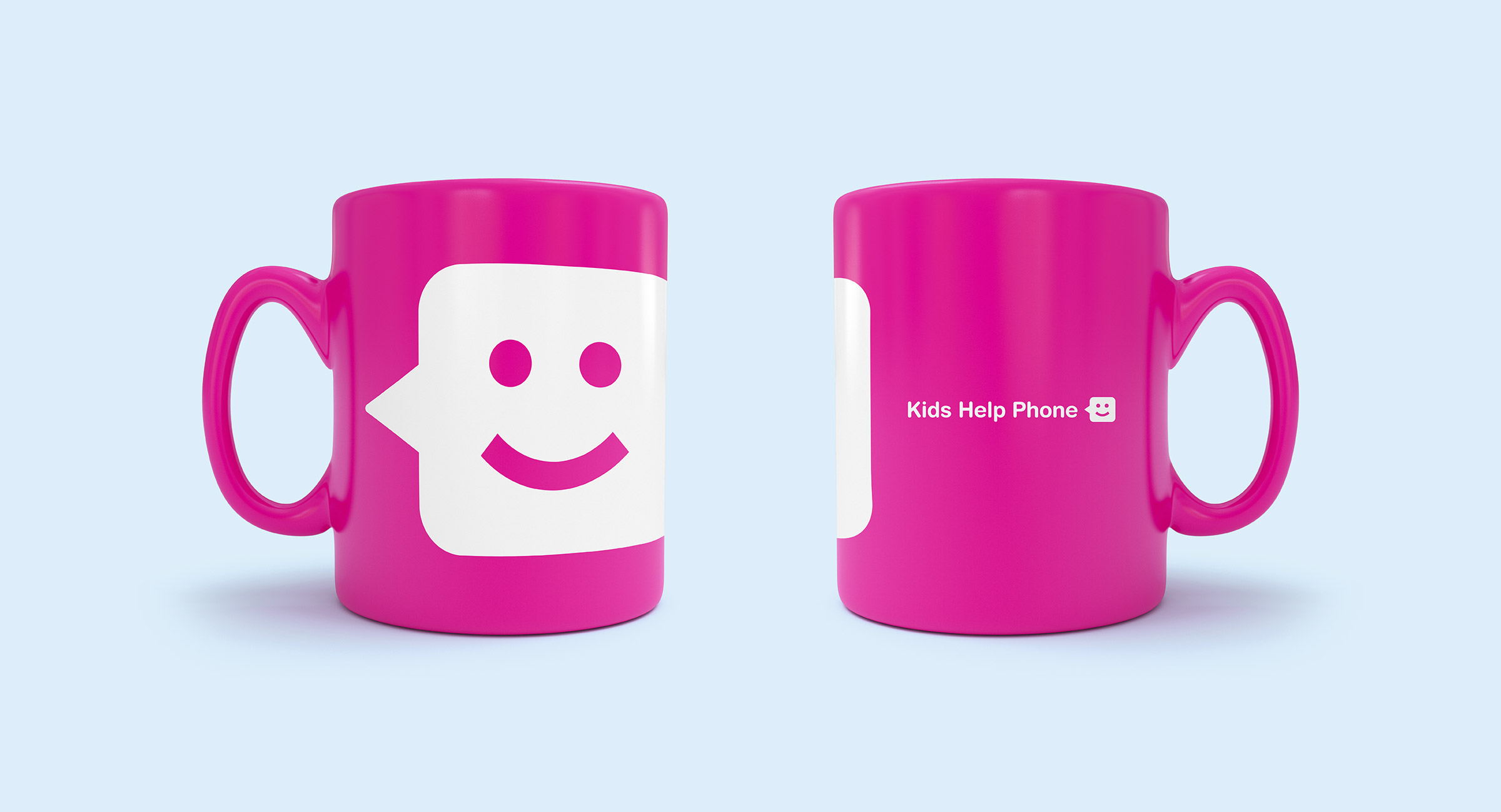 Pink mug with the Kids Help Phone logo in white