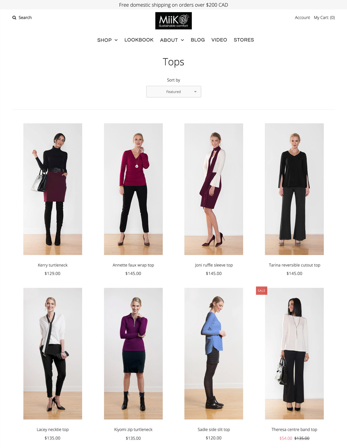 Screenshot of the old Miik website's product collection page. It has a grid of tall, narrow photos of models in different outfits.