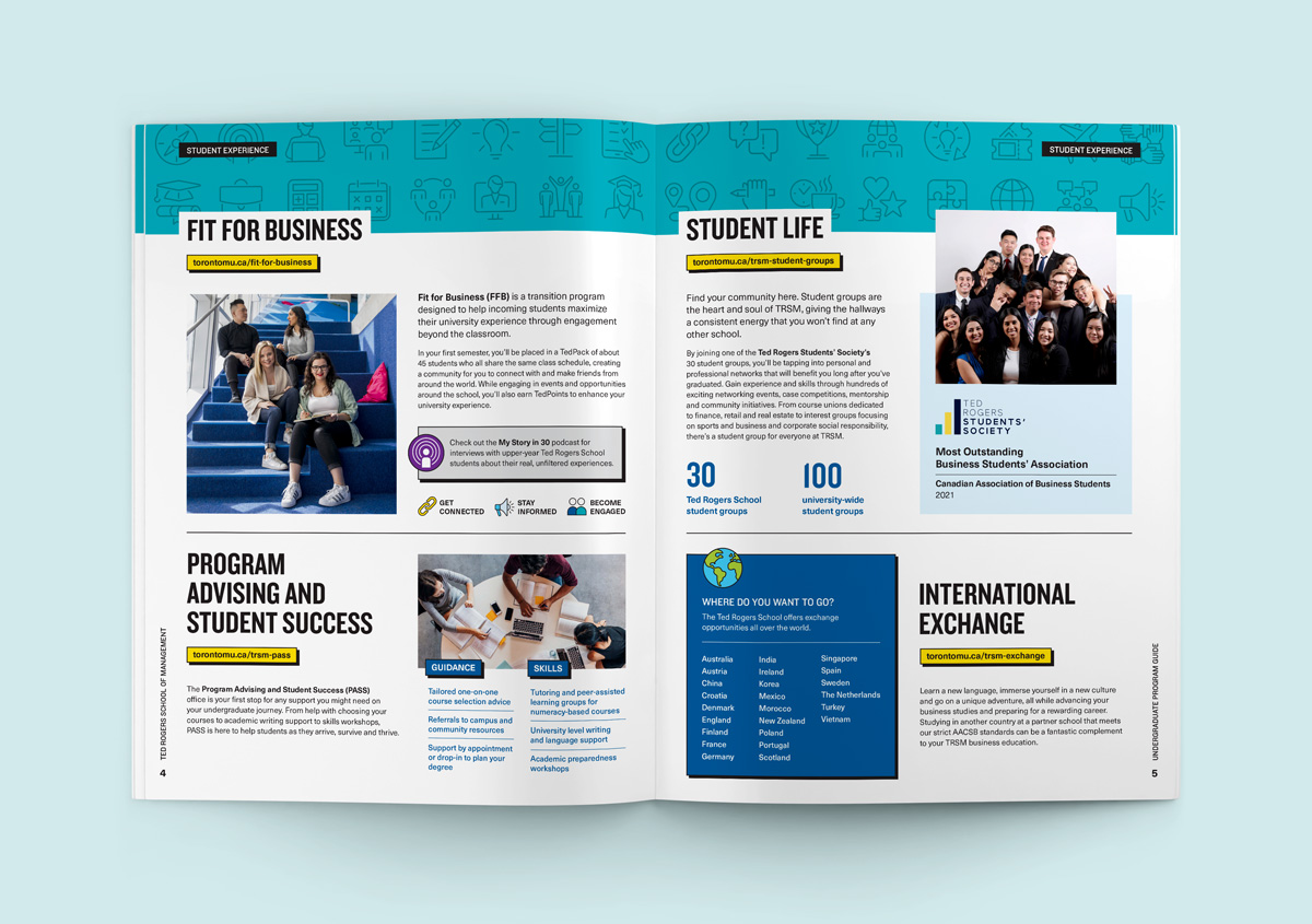 Brochure spread with information about student services
