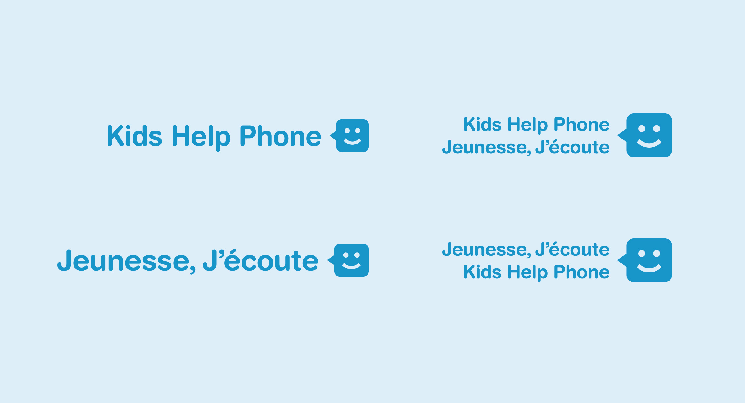 English, French, and bilingual versions of the Kids Help Phone logo