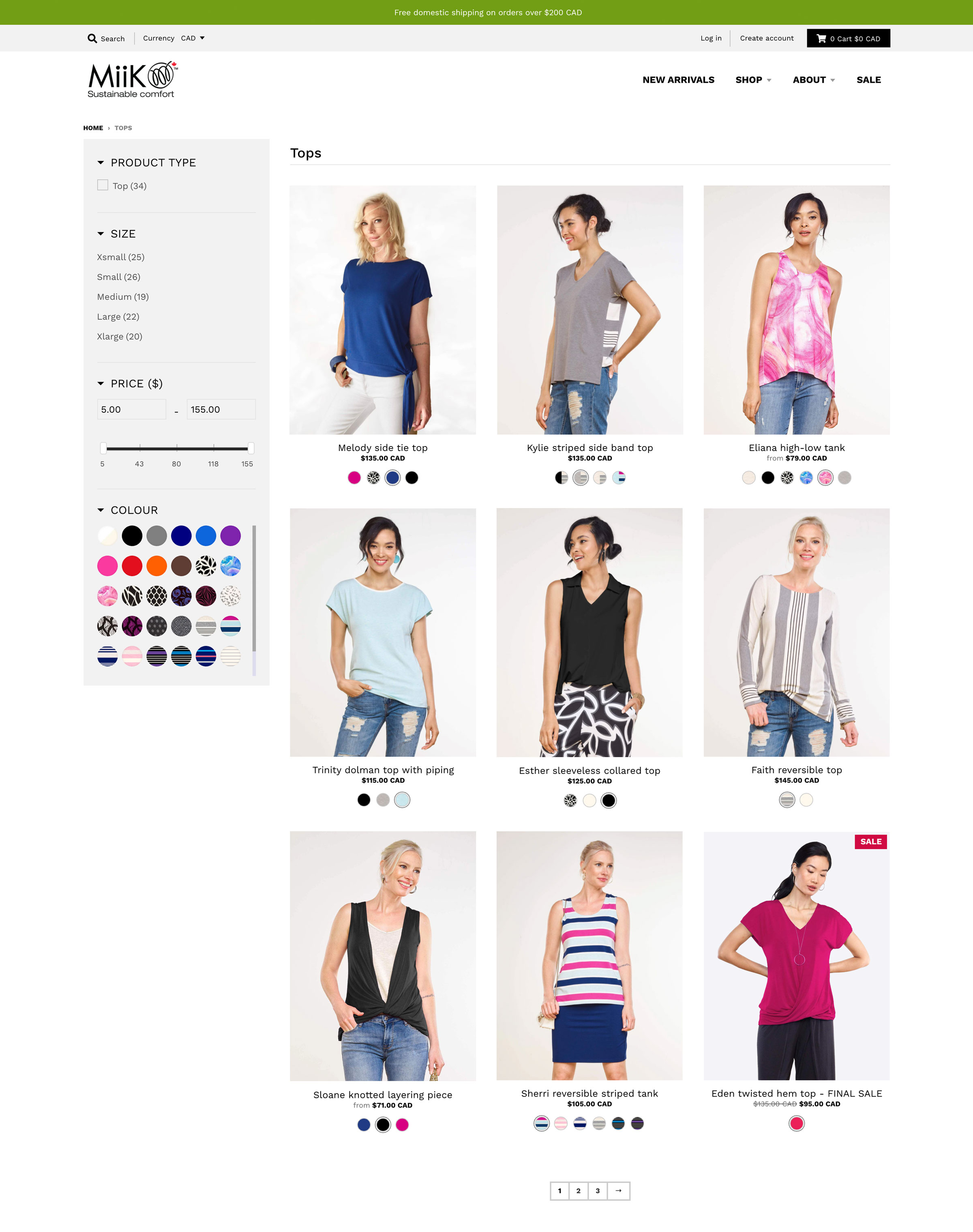 Screenshot of Miik's new website's product collection page. A grid of images is displayed on the right with a sophisticated search filter section to its left.