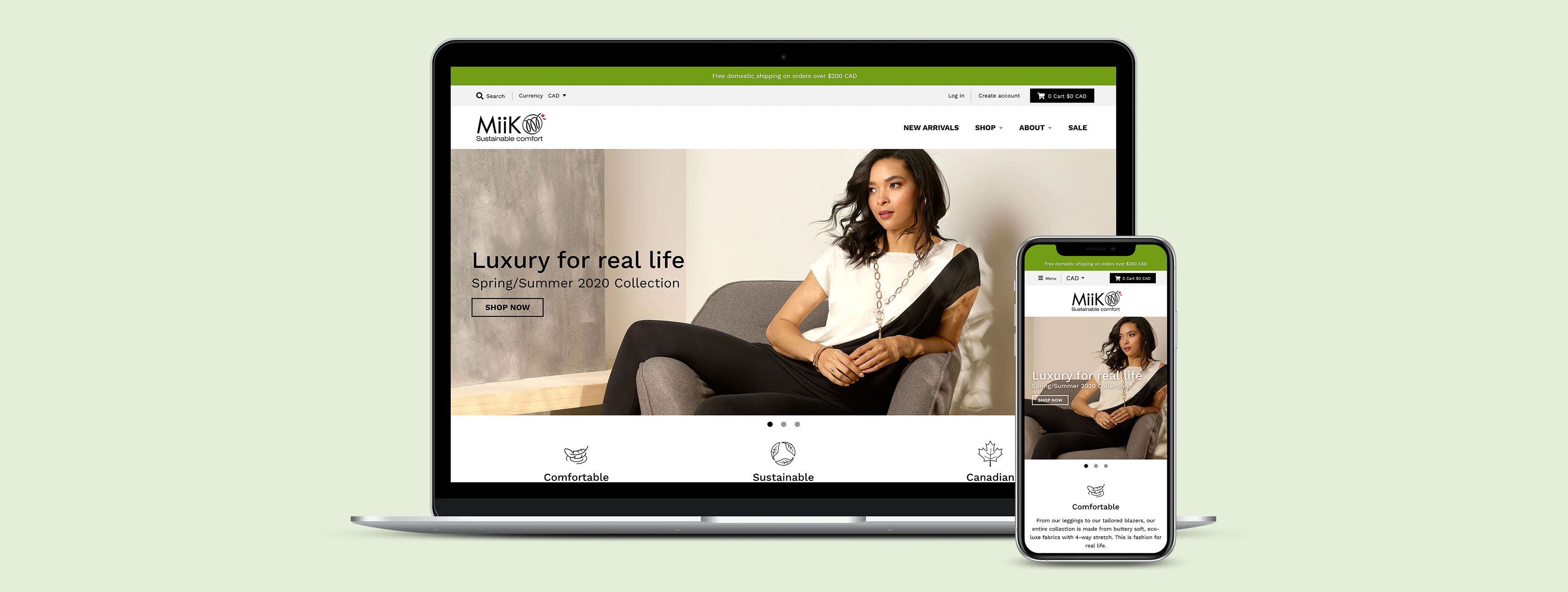Laptop and a smartphone with the Miik homepage displayed