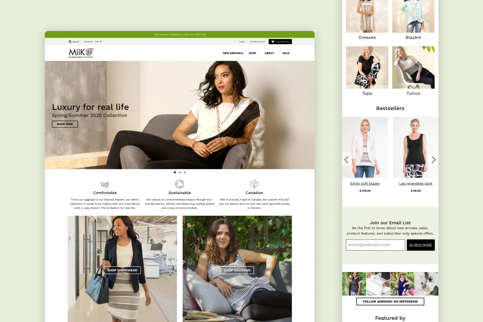 Screens from a women's fashion ecommerce website